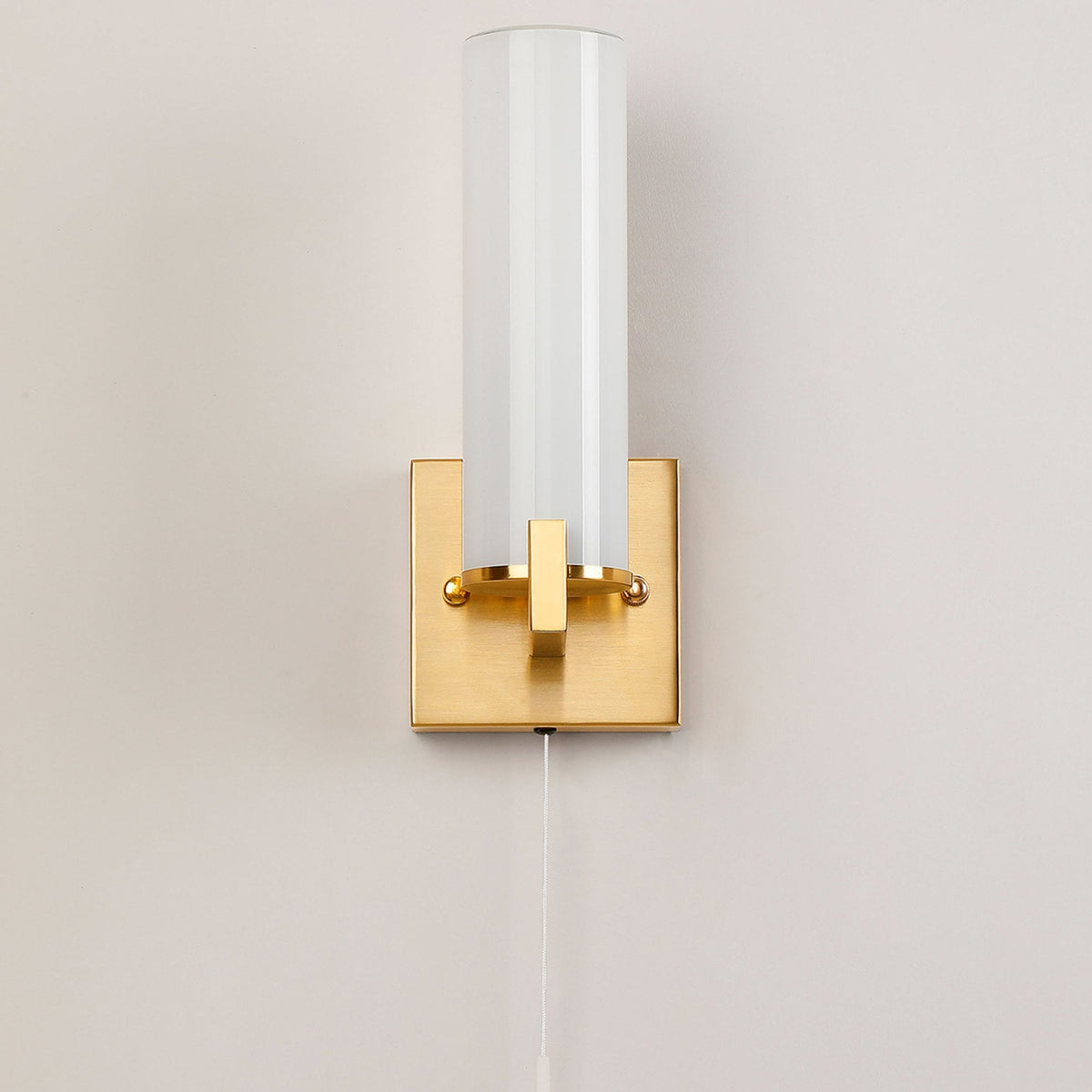 Rosyth Pull Cord Switched IP44 Single Wall Light in Brass Gold with Opal Glass Diffuser