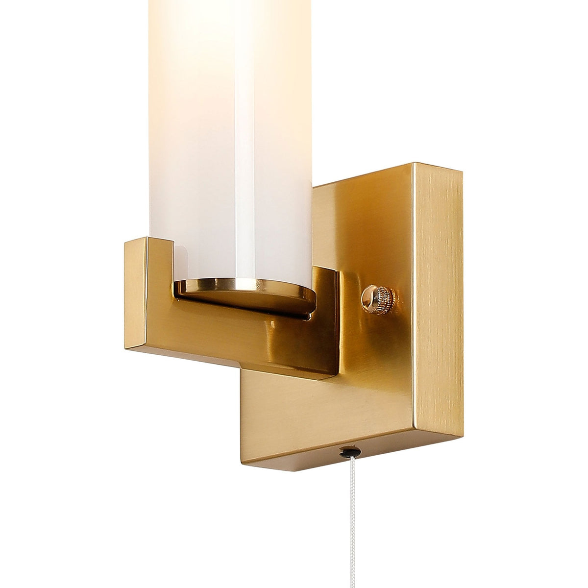 Rosyth Pull Cord Switched IP44 Single Wall Light in Brass Gold with Opal Glass Diffuser