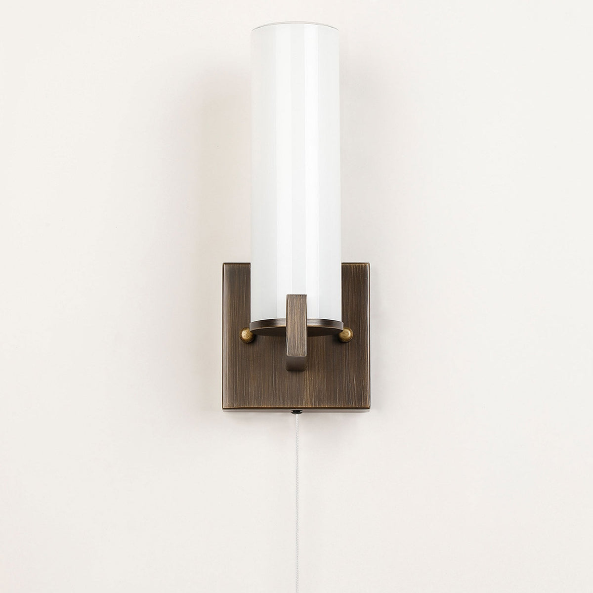 Rosyth Pull Cord Switched IP44 Single Wall Light in Bronze with Opal Glass Diffuser