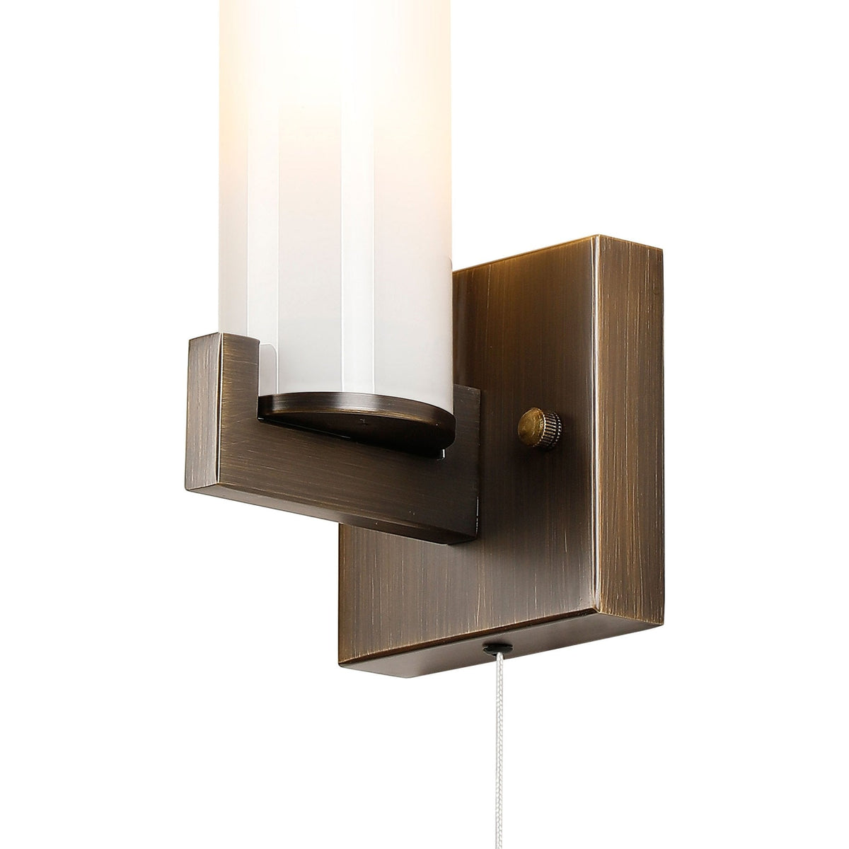 Rosyth Pull Cord Switched IP44 Single Wall Light in Bronze with Opal Glass Diffuser