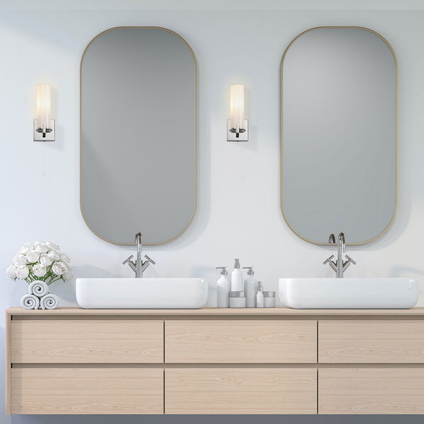 Rosyth Pull Cord Switched IP44 Single Wall Light in Polished Nickel with Opal Glass Diffuser