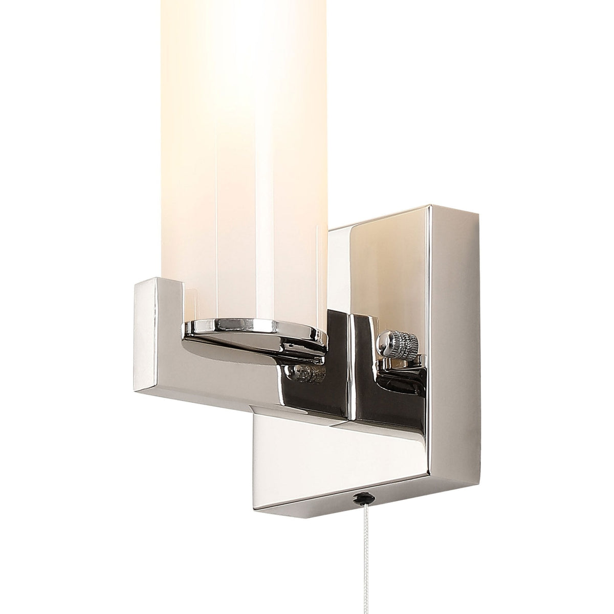 Rosyth Pull Cord Switched IP44 Single Wall Light in Polished Nickel with Opal Glass Diffuser