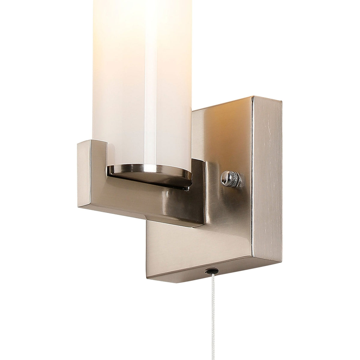 Rosyth Pull Cord Switched IP44 Single Wall Light in Satin Nickel with Opal Glass Diffuser