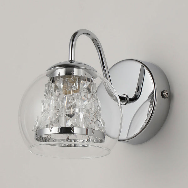 Kineton IP44 Single Wall Light in Chrome with Clear Glass Shade with Inner Clear Crystal Pieces
