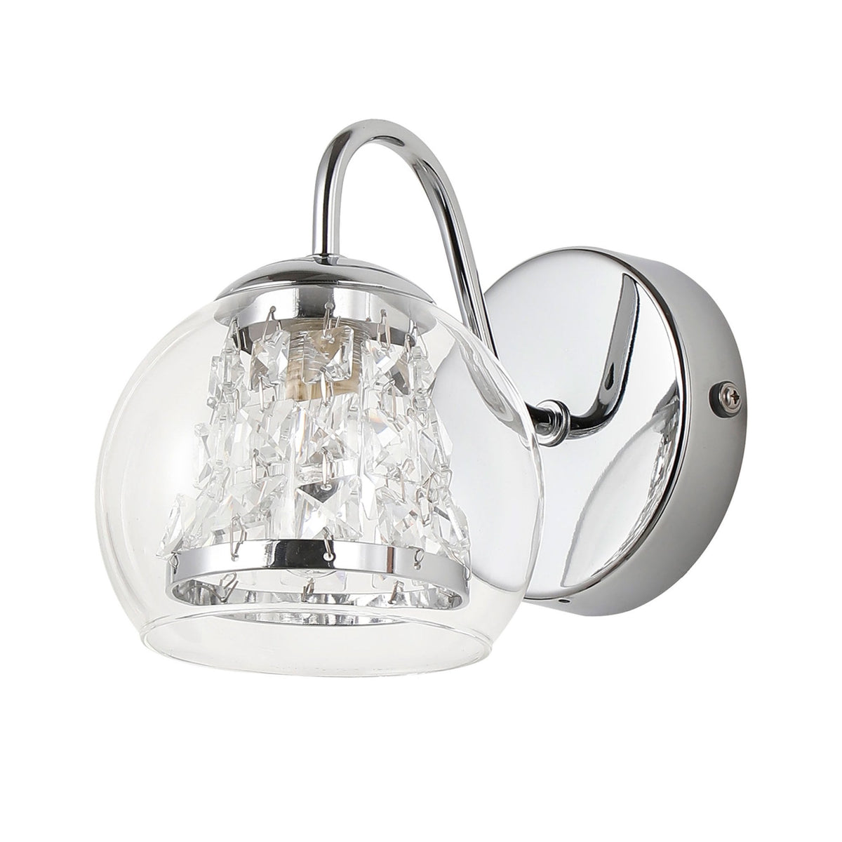 Kineton IP44 Single Wall Light in Chrome with Clear Glass Shade with Inner Clear Crystal Pieces