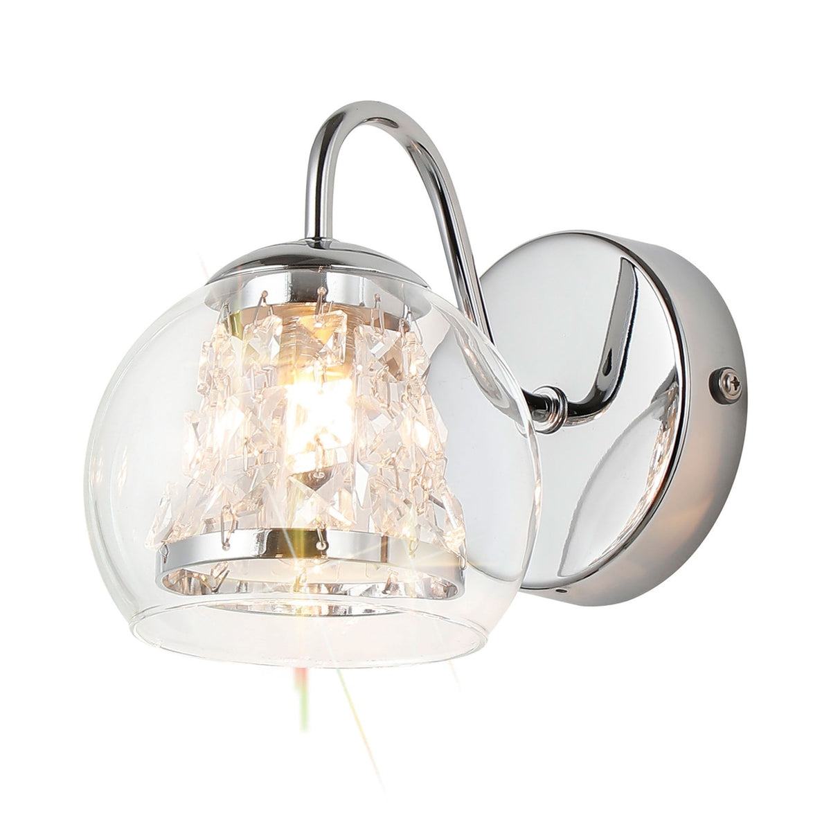 Kineton IP44 Single Wall Light in Chrome with Clear Glass Shade with Inner Clear Crystal Pieces