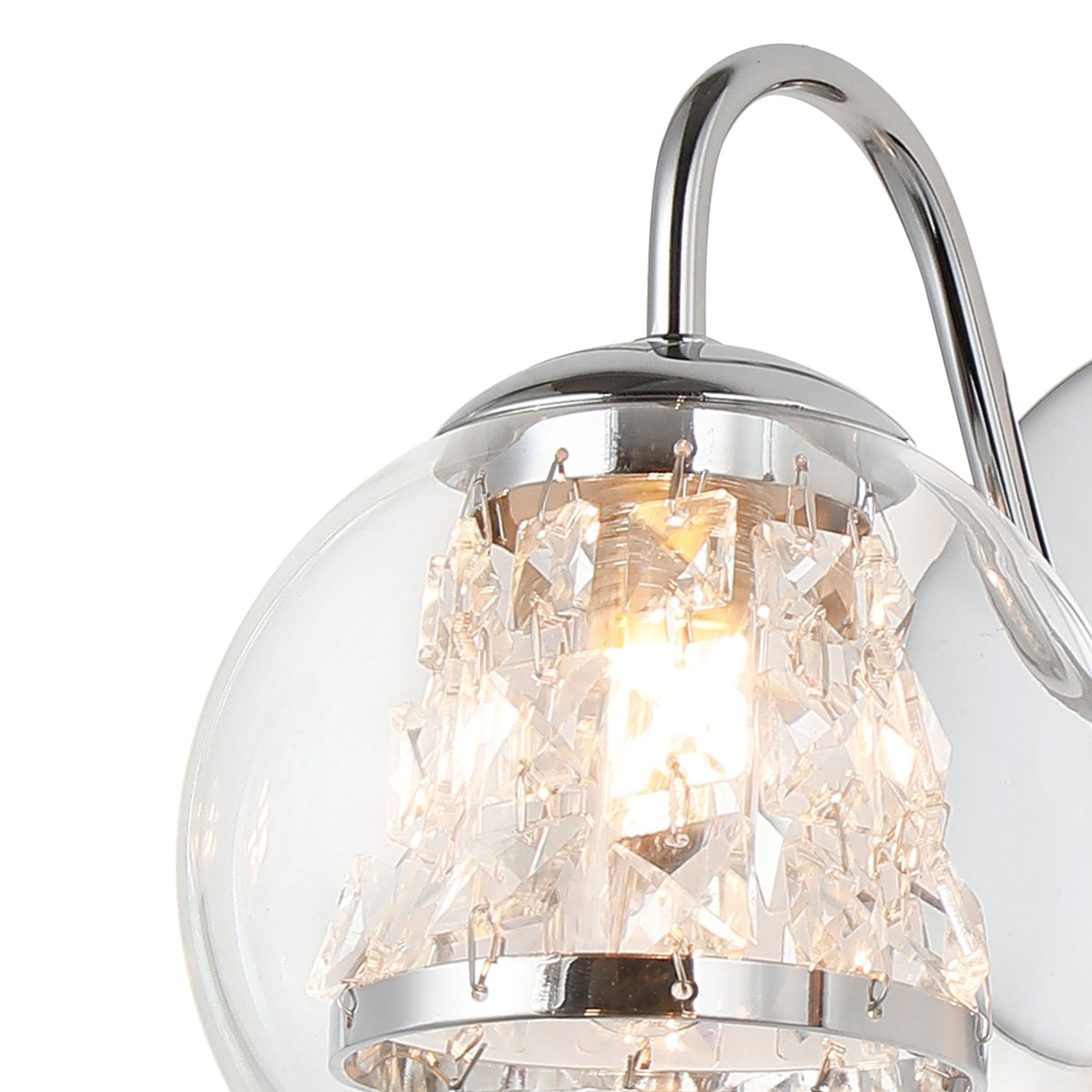 Kineton IP44 Single Wall Light in Chrome with Clear Glass Shade with Inner Clear Crystal Pieces