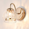 Kineton IP44 Single Wall Light in French Gold with Clear Glass Shade with Inner Clear Crystal Pieces