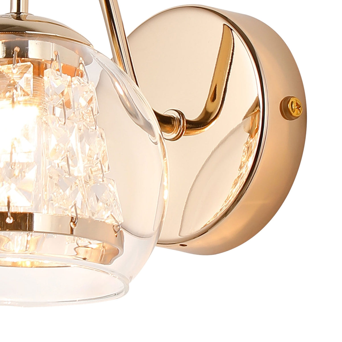 Kineton IP44 Single Wall Light in French Gold with Clear Glass Shade with Inner Clear Crystal Pieces