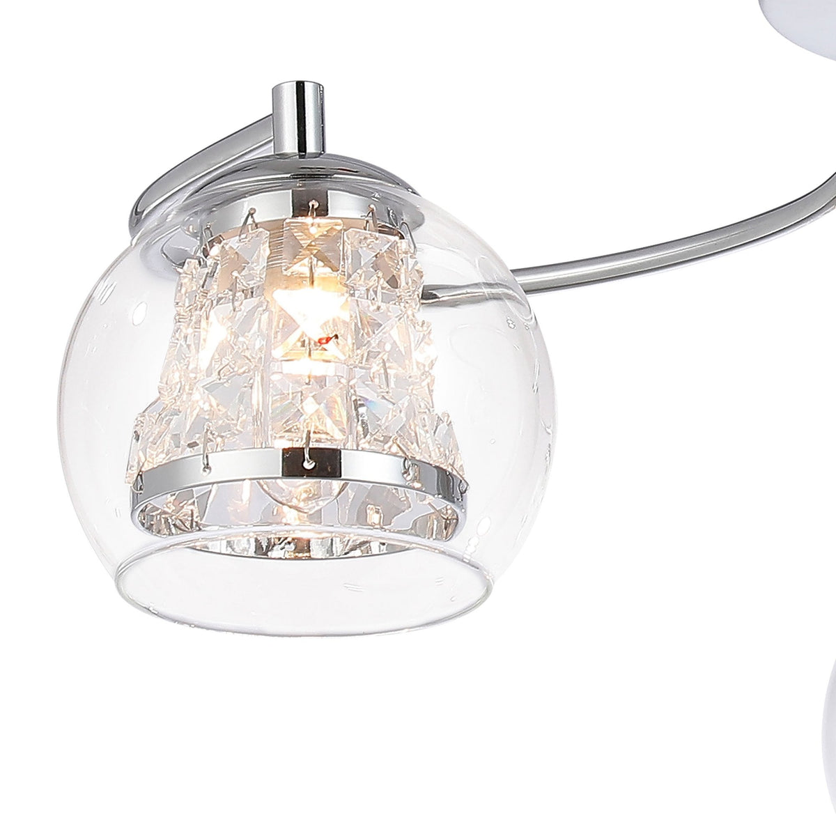 Kineton IP44 Three Lamp Ceiling Light in Chrome with Clear Glass Shades with Inner Clear Crystal Pieces