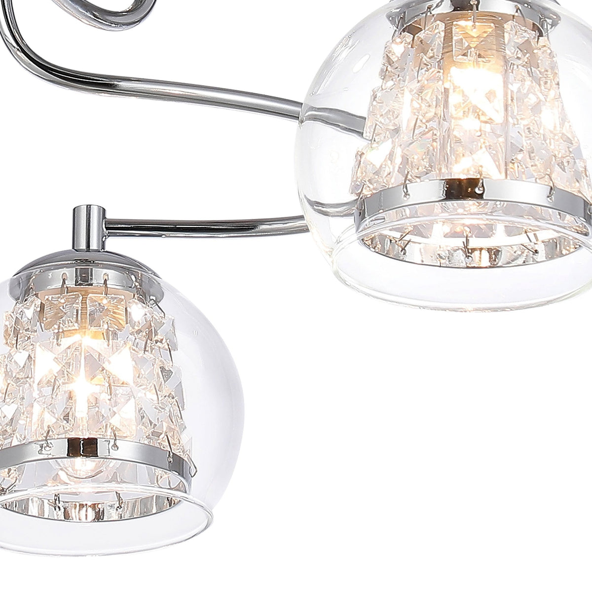 Kineton IP44 Three Lamp Ceiling Light in Chrome with Clear Glass Shades with Inner Clear Crystal Pieces