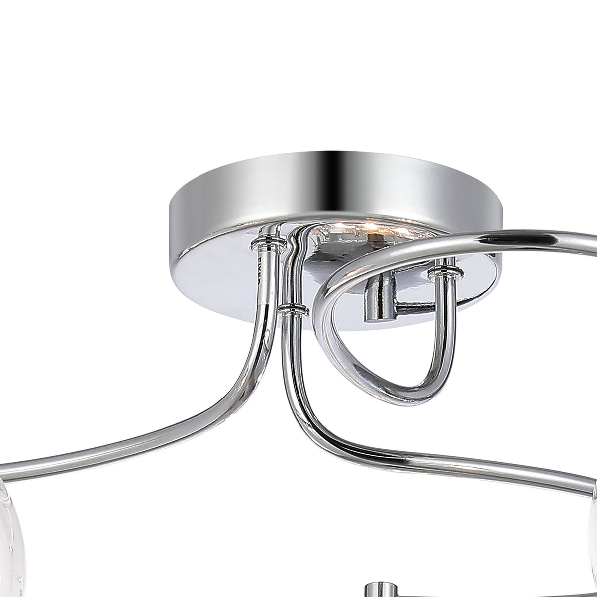 Kineton IP44 Three Lamp Ceiling Light in Chrome with Clear Glass Shades with Inner Clear Crystal Pieces