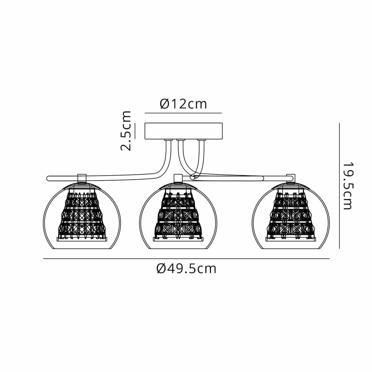 Kineton IP44 Three Lamp Ceiling Light in French Gold with Clear Glass Shades with Inner Clear Crystal Pieces