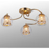Kineton IP44 Three Lamp Ceiling Light in French Gold with Clear Glass Shades with Inner Clear Crystal Pieces