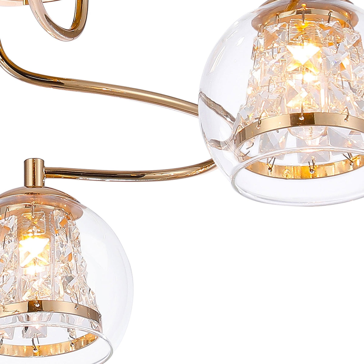 Kineton IP44 Three Lamp Ceiling Light in French Gold with Clear Glass Shades with Inner Clear Crystal Pieces