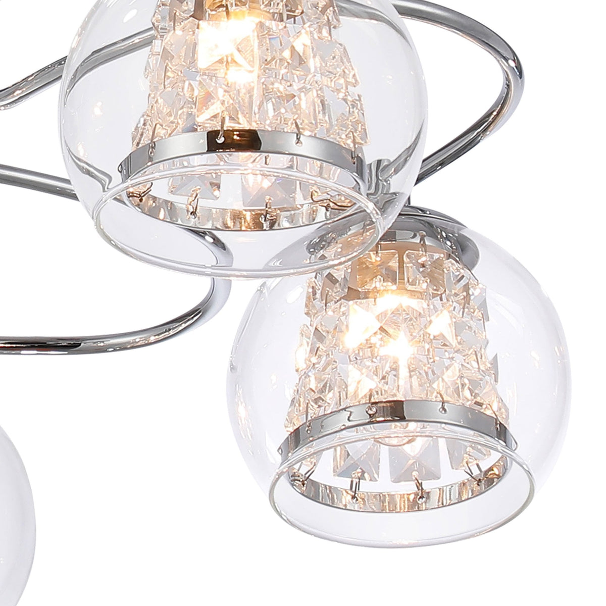 Kineton IP44 Five Lamp Ceiling Light in Chrome with Clear Glass Shades with Inner Clear Crystal Pieces