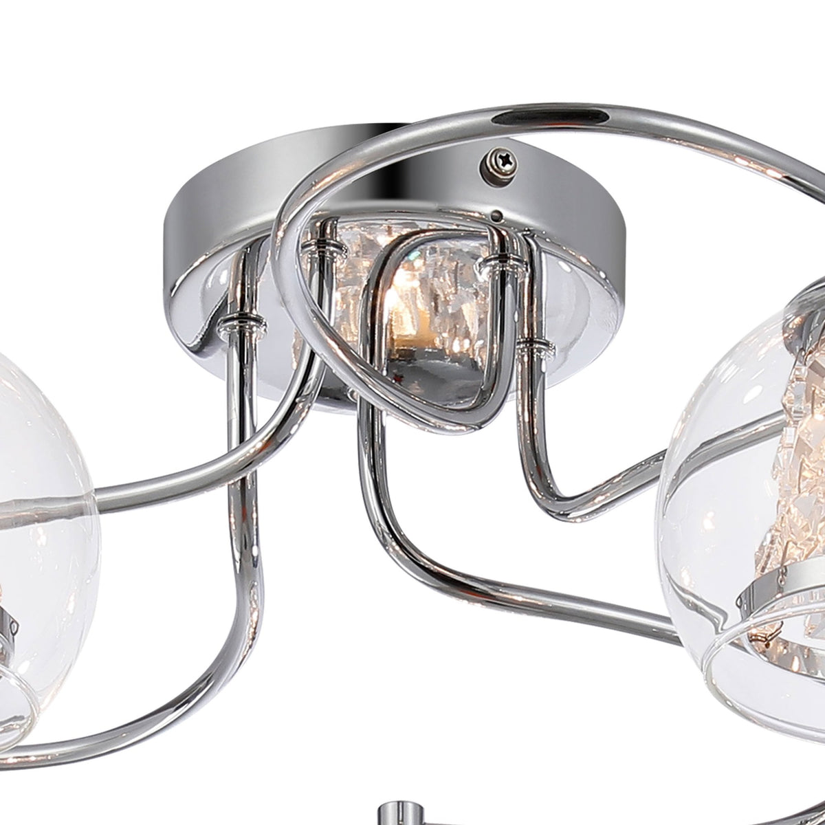Kineton IP44 Five Lamp Ceiling Light in Chrome with Clear Glass Shades with Inner Clear Crystal Pieces