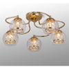Kineton IP44 Five Lamp Ceiling Light in French Gold with Clear Glass Shades with Inner Clear Crystal Pieces