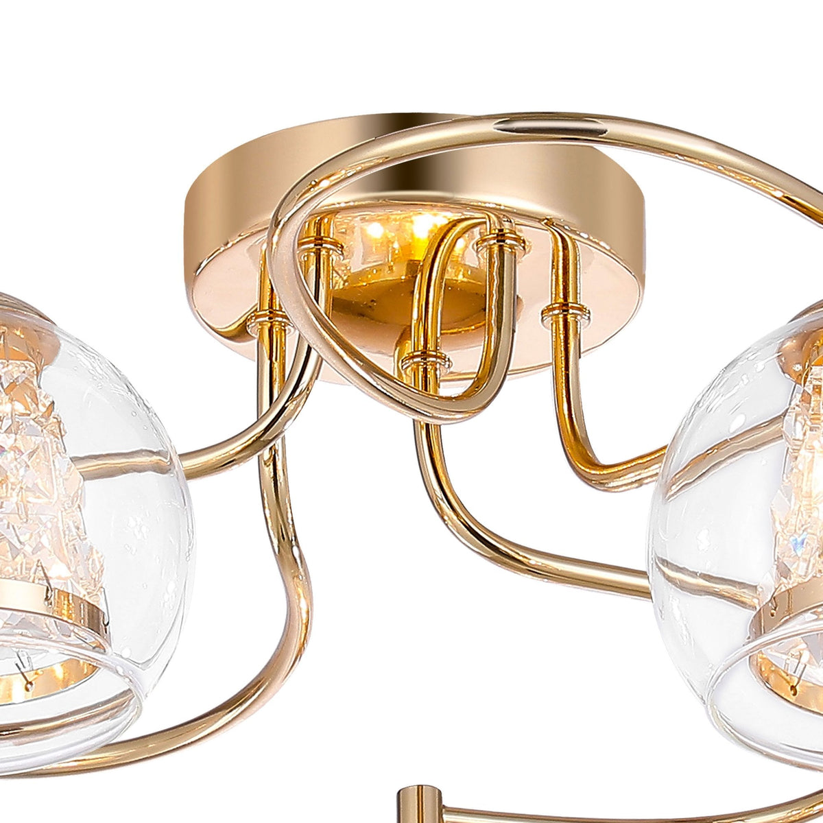 Kineton IP44 Five Lamp Ceiling Light in French Gold with Clear Glass Shades with Inner Clear Crystal Pieces