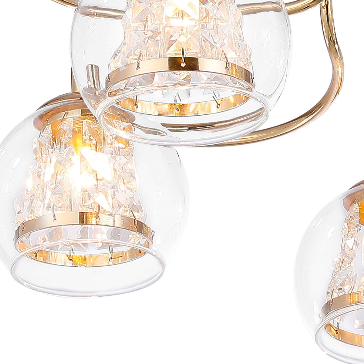 Kineton IP44 Five Lamp Ceiling Light in French Gold with Clear Glass Shades with Inner Clear Crystal Pieces