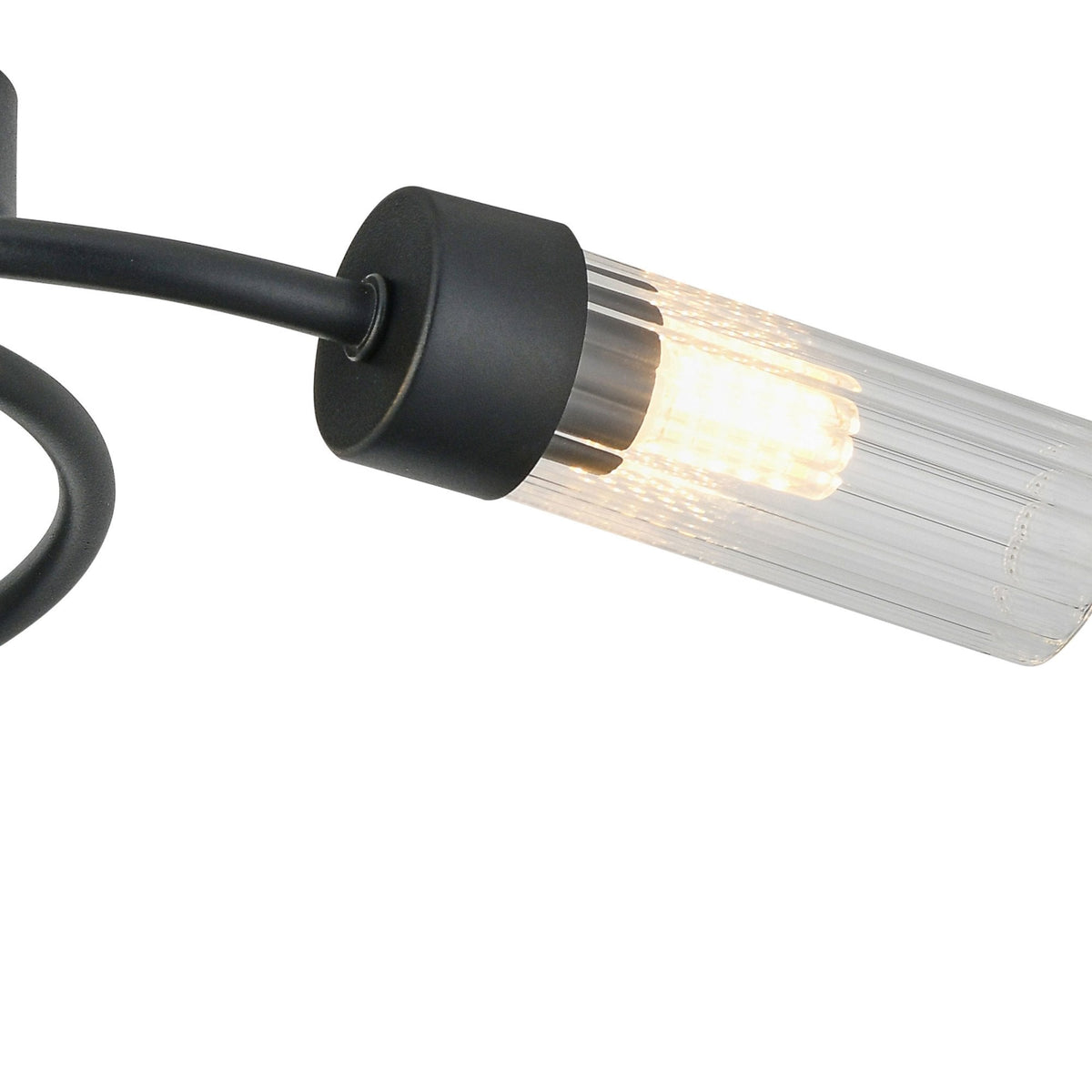Markinch IP44 Three Lamp Flush Ceiling Light in Satin Black with Clear Tubular Glass Shades