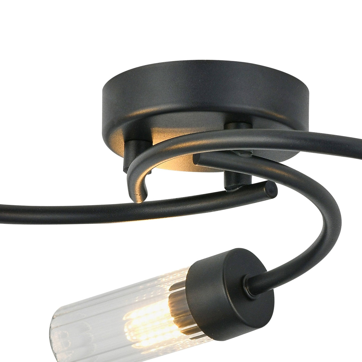 Markinch IP44 Three Lamp Flush Ceiling Light in Satin Black with Clear Tubular Glass Shades
