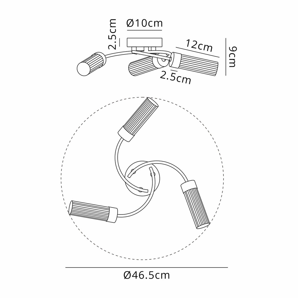 Markinch IP44 Three Lamp Flush Ceiling Light in Satin Black with Clear Tubular Glass Shades