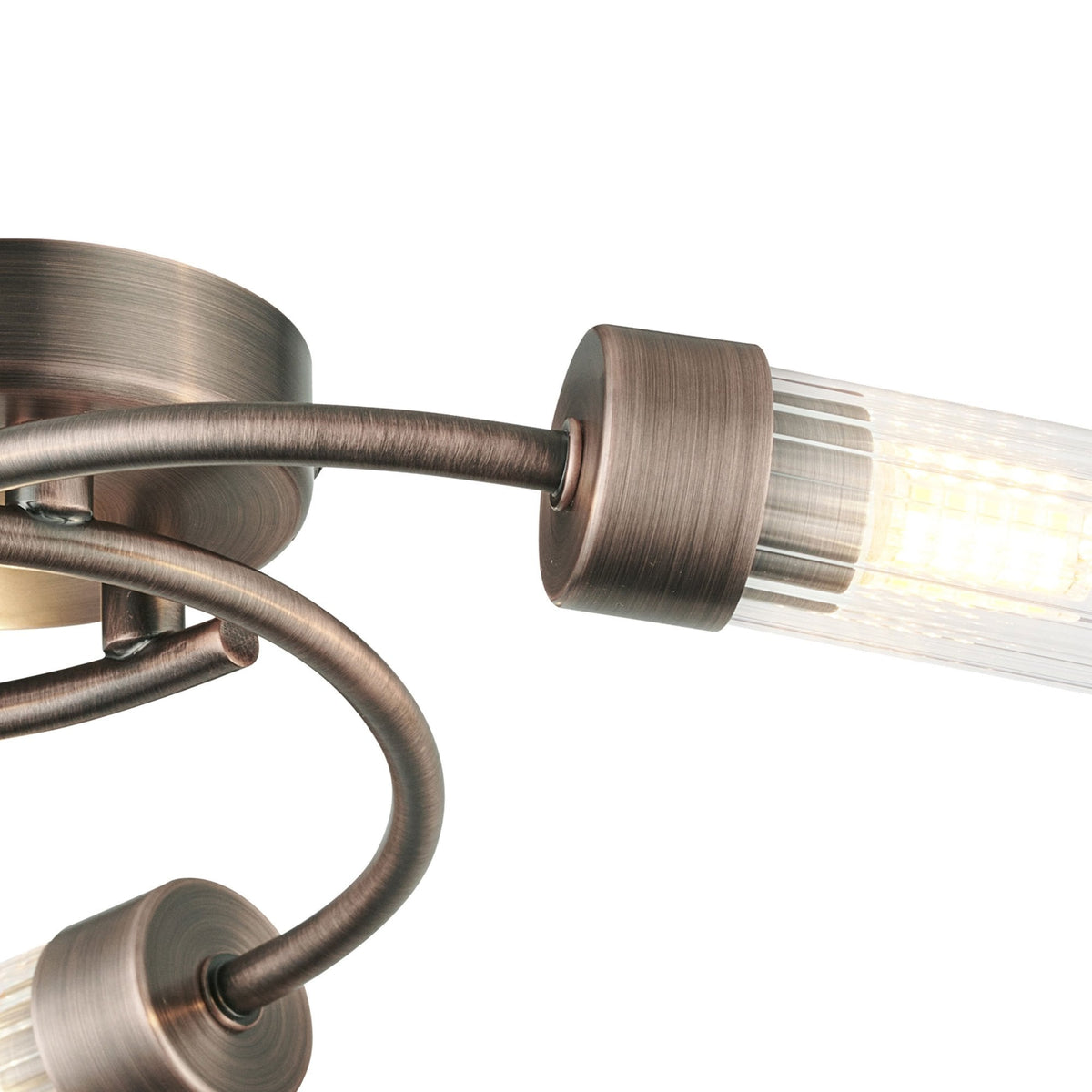 Markinch IP44 Three Lamp Flush Ceiling Light in Bronze with Clear Tubular Glass Shades