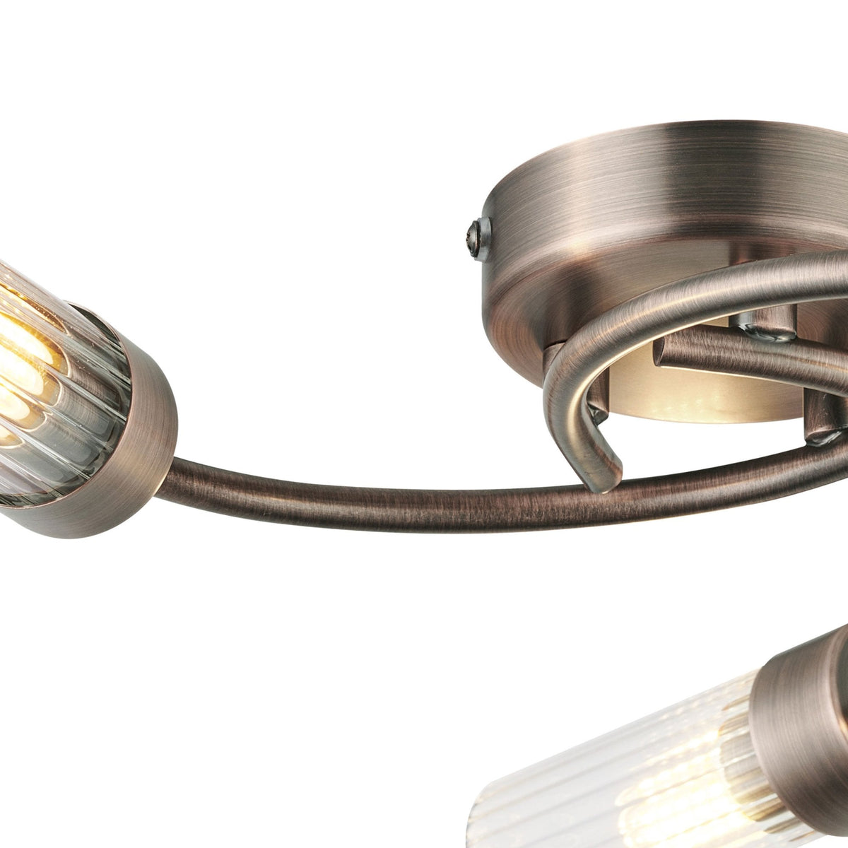 Markinch IP44 Three Lamp Flush Ceiling Light in Bronze with Clear Tubular Glass Shades
