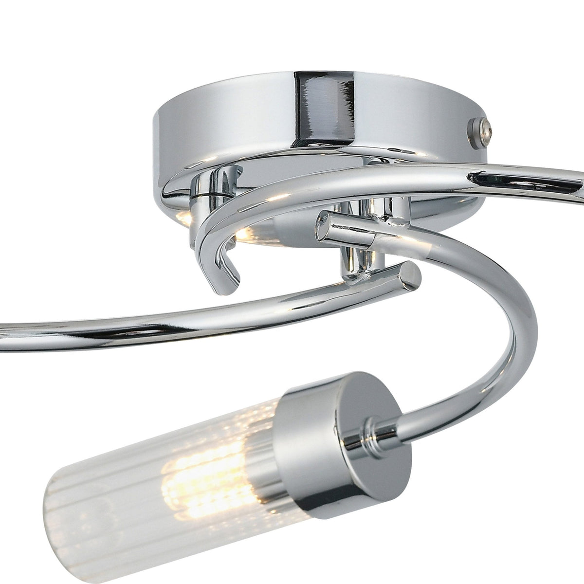 Markinch IP44 Three Lamp Flush Ceiling Light in Chrome with Clear Tubular Glass Shades