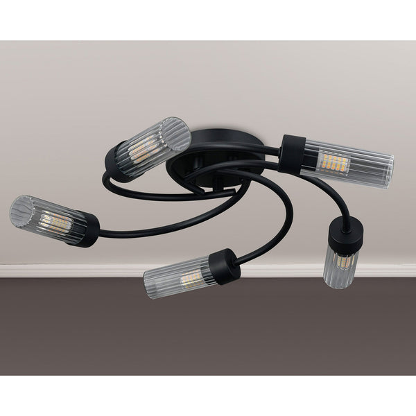 Markinch IP44 Five Lamp Flush Ceiling Light in Satin Black with Clear Tubular Glass Shades