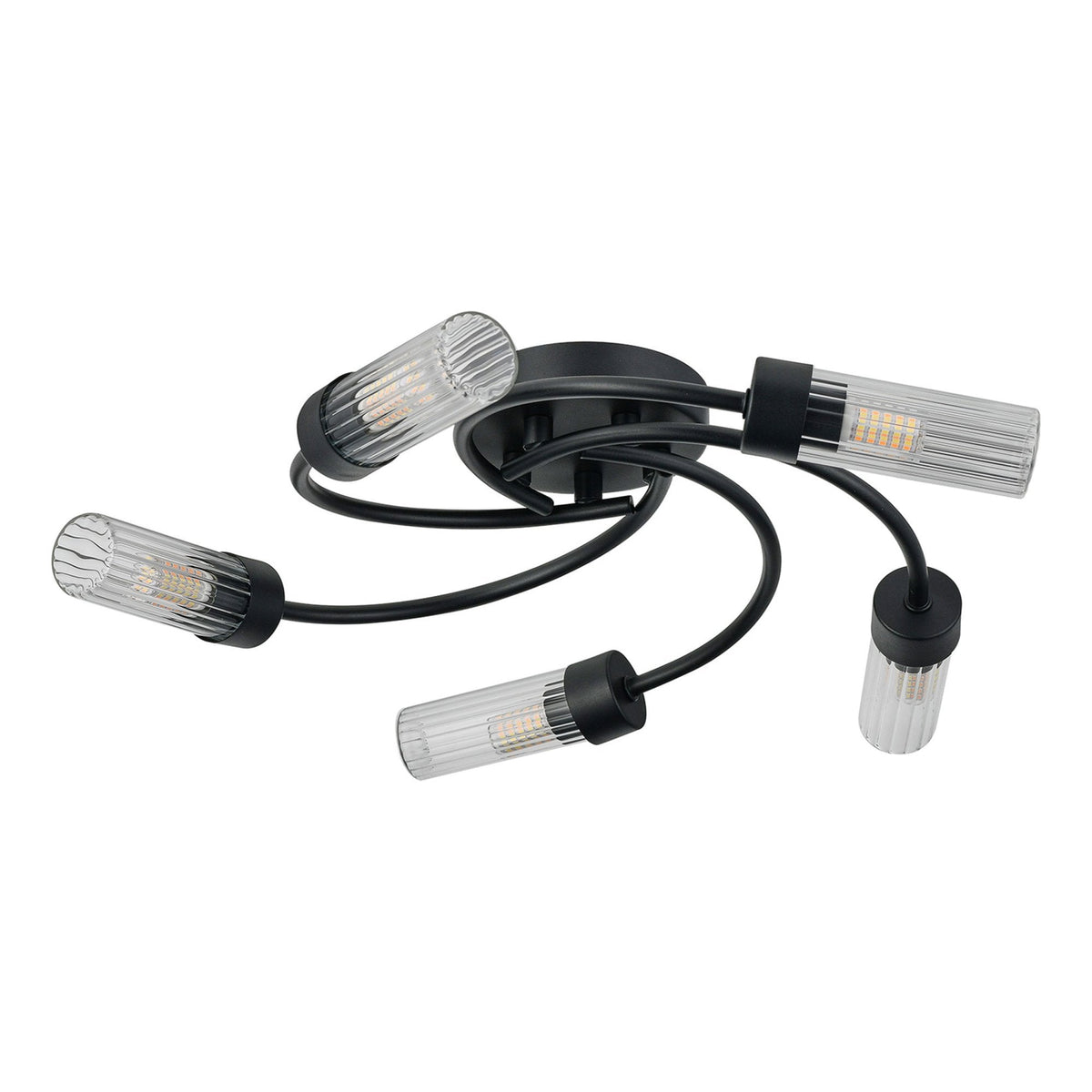 Markinch IP44 Five Lamp Flush Ceiling Light in Satin Black with Clear Tubular Glass Shades