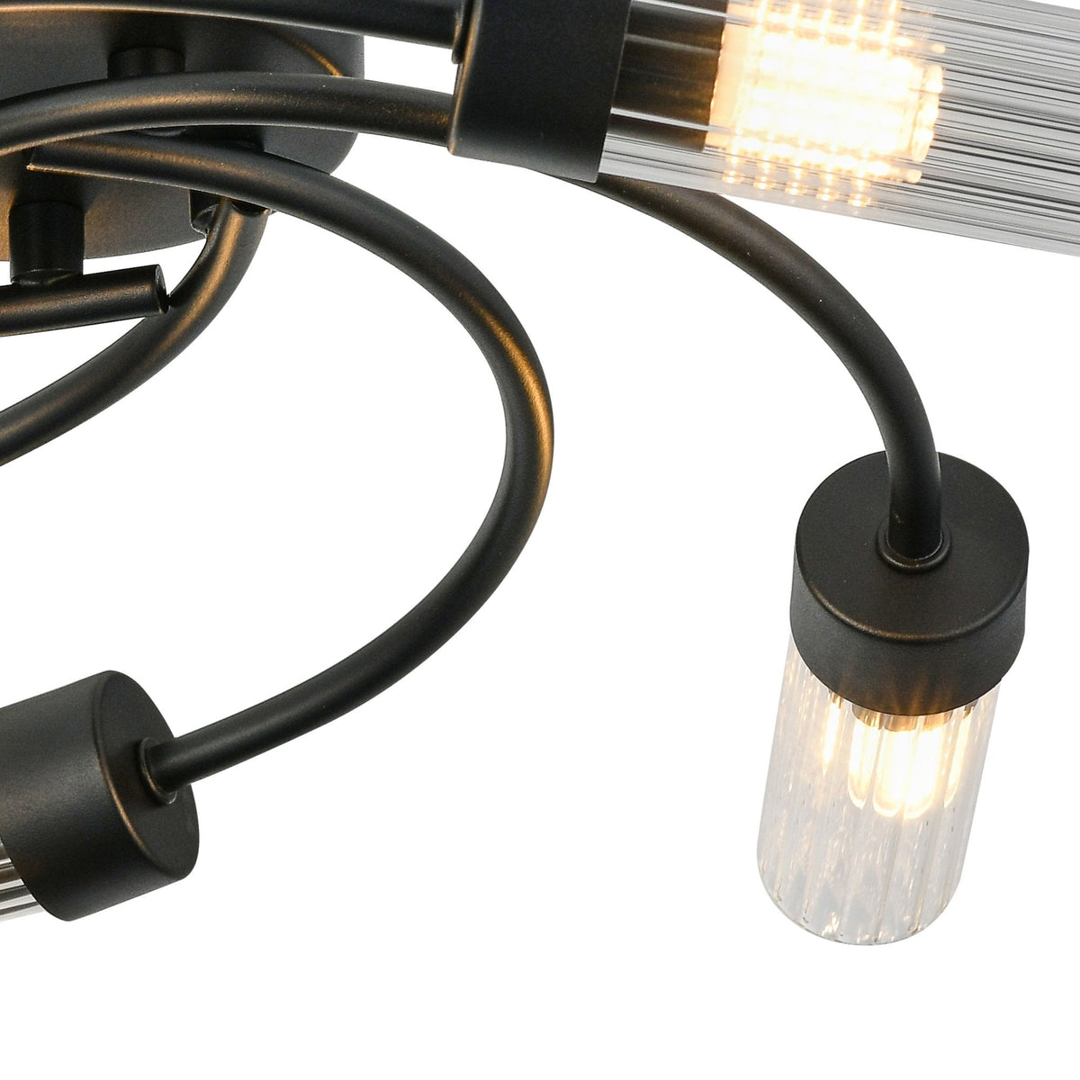 Markinch IP44 Five Lamp Flush Ceiling Light in Satin Black with Clear Tubular Glass Shades