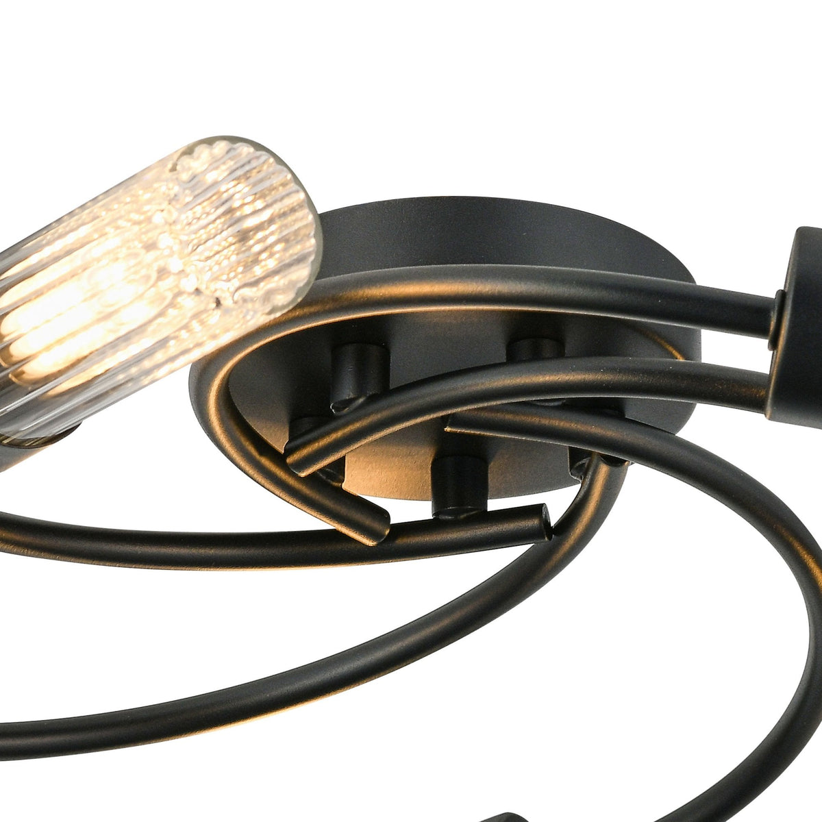 Markinch IP44 Five Lamp Flush Ceiling Light in Satin Black with Clear Tubular Glass Shades