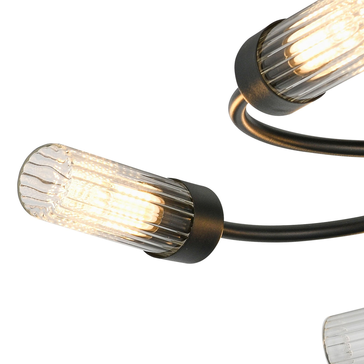 Markinch IP44 Five Lamp Flush Ceiling Light in Satin Black with Clear Tubular Glass Shades