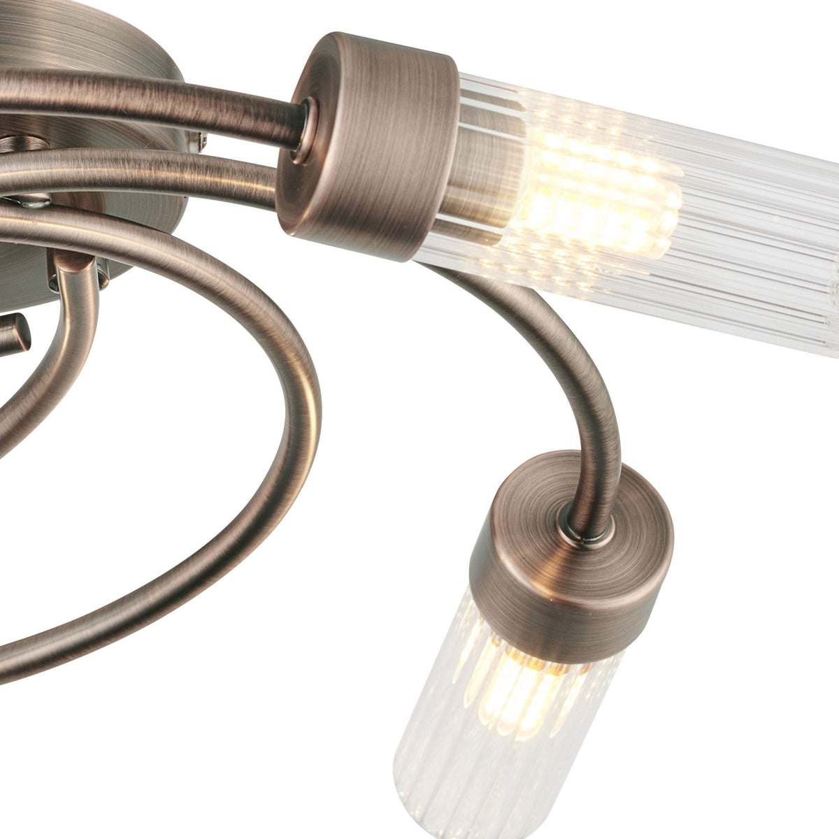 Markinch IP44 Five Lamp Flush Ceiling Light in Bronze with Clear Tubular Glass Shades