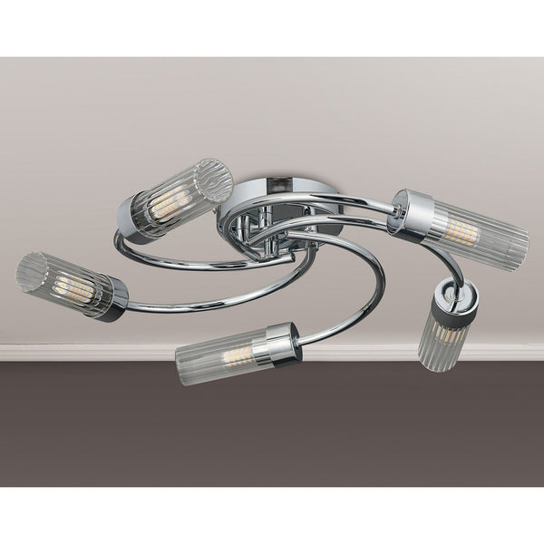 Markinch IP44 Five Lamp Flush Ceiling Light in Chrome with Clear Tubular Glass Shades
