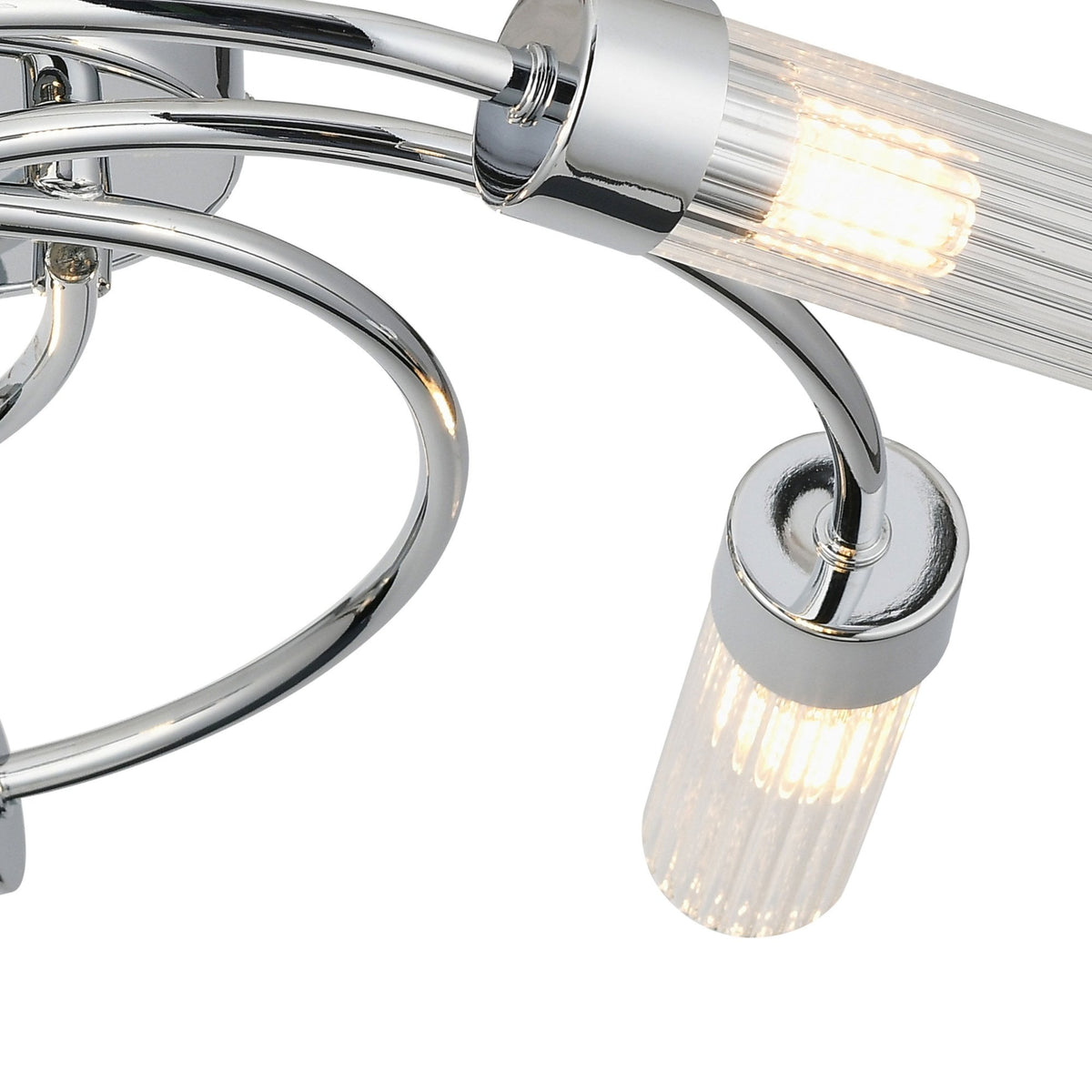 Markinch IP44 Five Lamp Flush Ceiling Light in Chrome with Clear Tubular Glass Shades