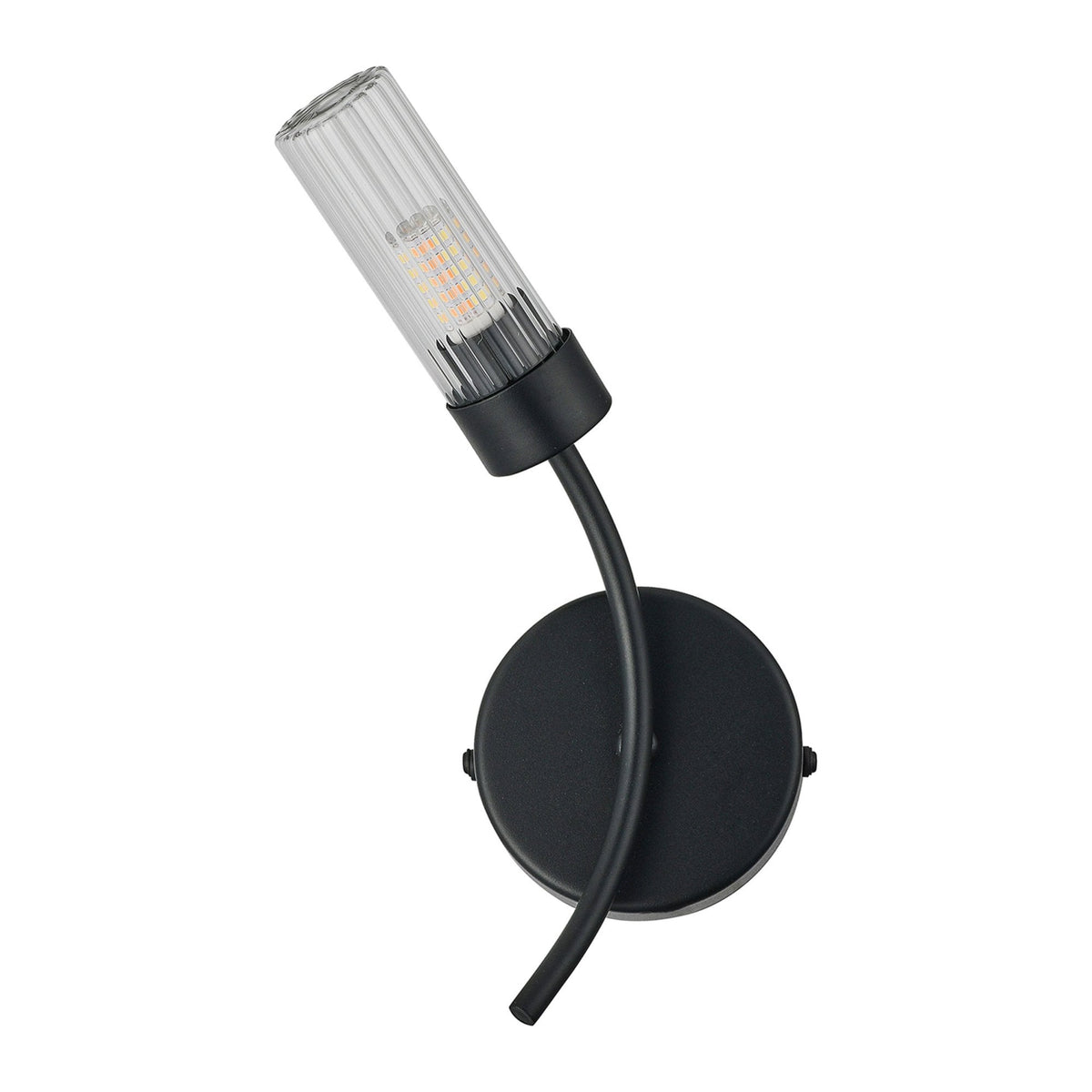 Markinch IP44 Left Wall Light in Satin Black with Clear Tubular Glass Shade