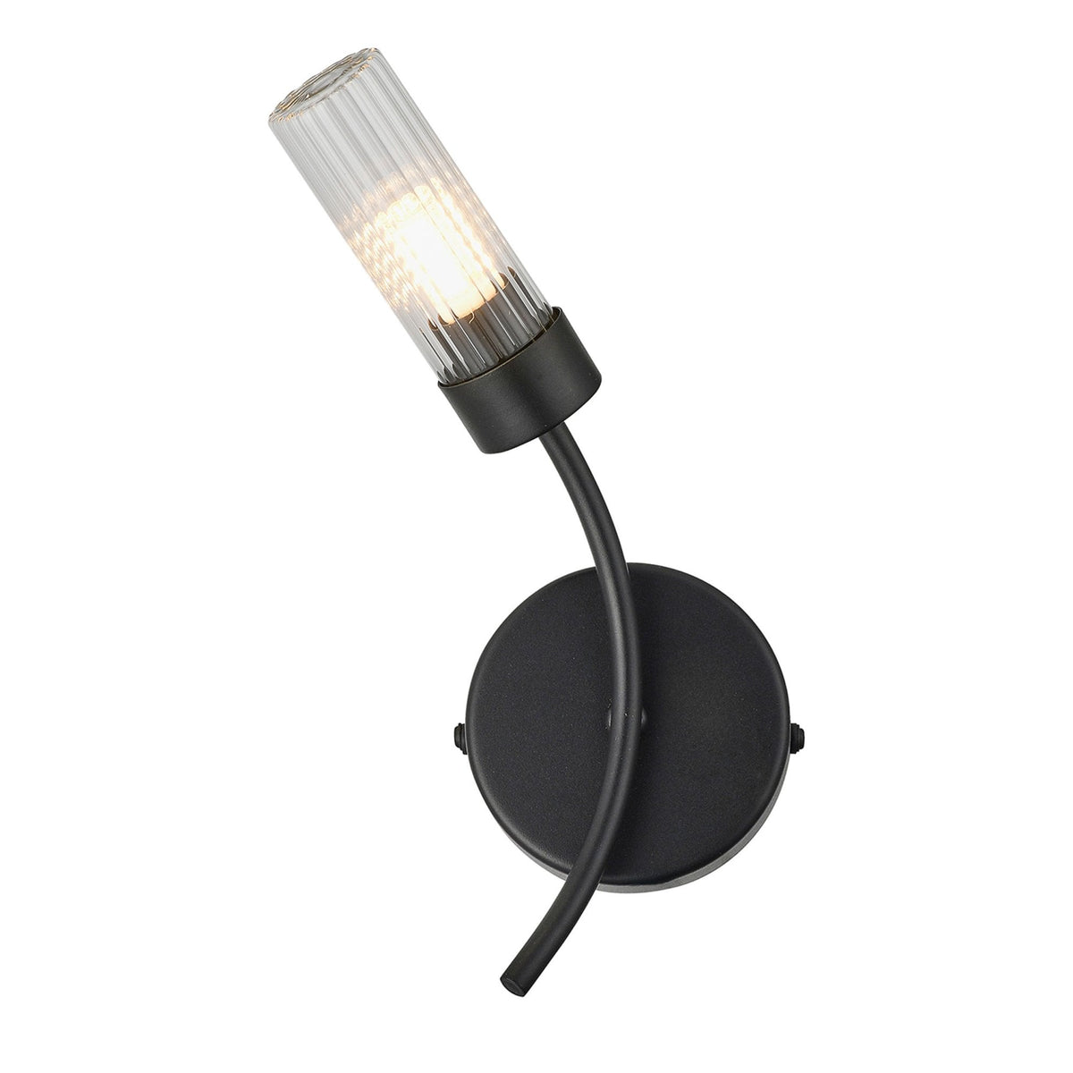 Markinch IP44 Left Wall Light in Satin Black with Clear Tubular Glass Shade