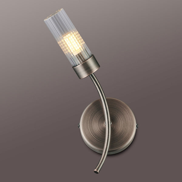 Markinch IP44 Left Wall Light in Bronze with Clear Tubular Glass Shade