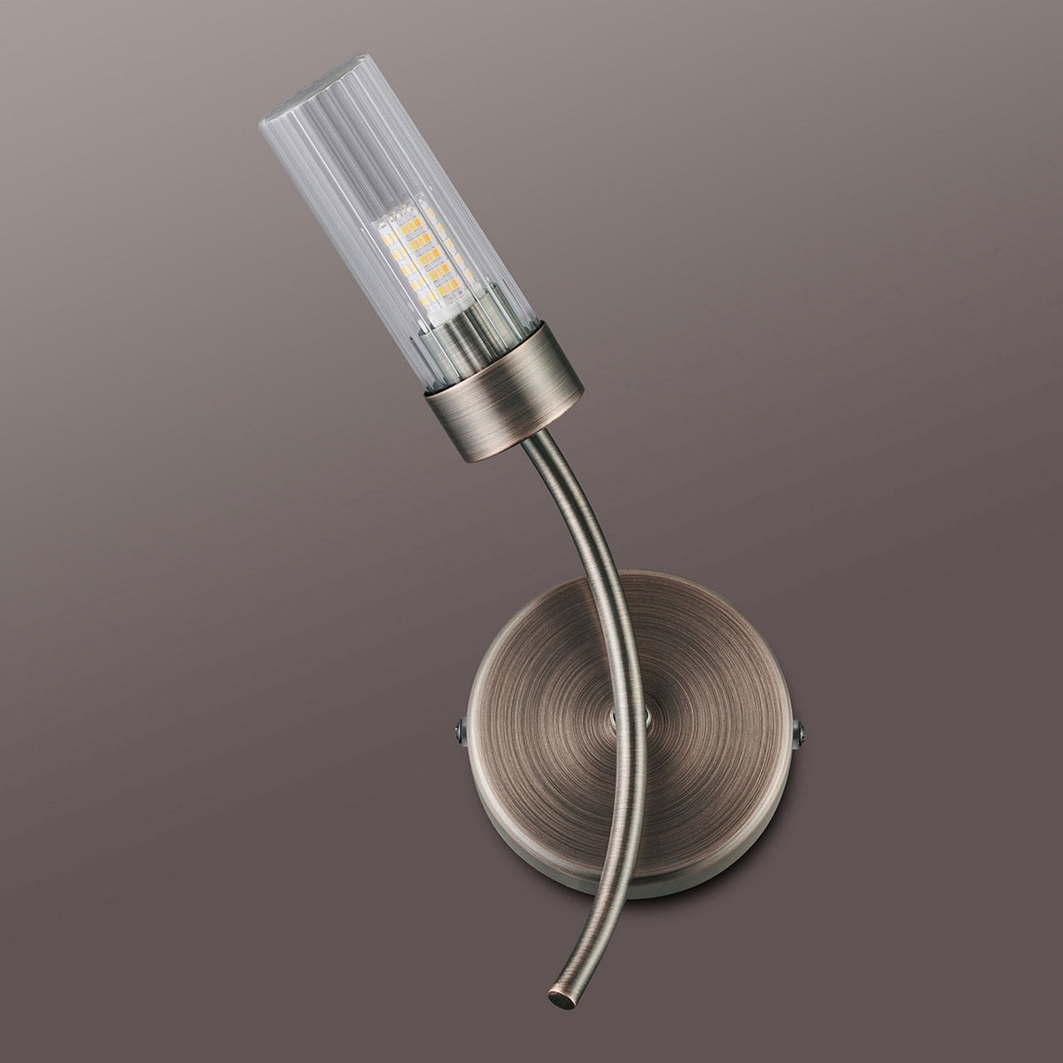 Markinch IP44 Left Wall Light in Bronze with Clear Tubular Glass Shade