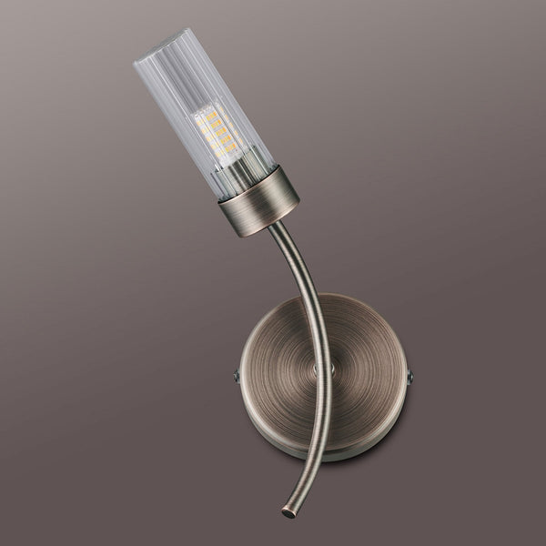 Markinch IP44 Left Wall Light in Bronze with Clear Tubular Glass Shade