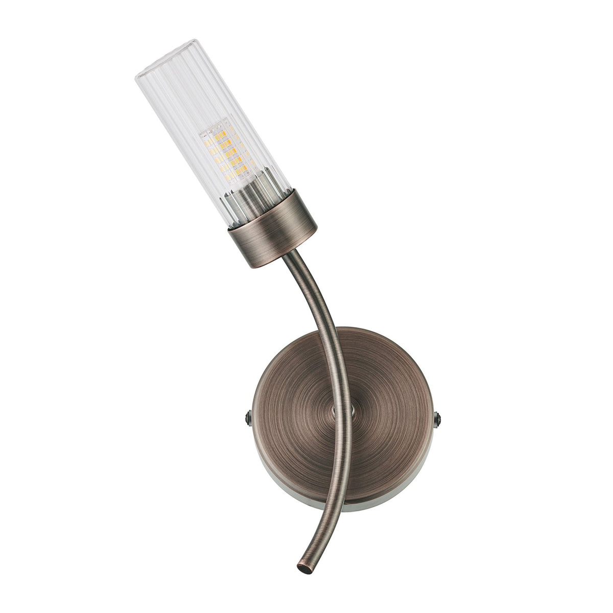 Markinch IP44 Left Wall Light in Bronze with Clear Tubular Glass Shade