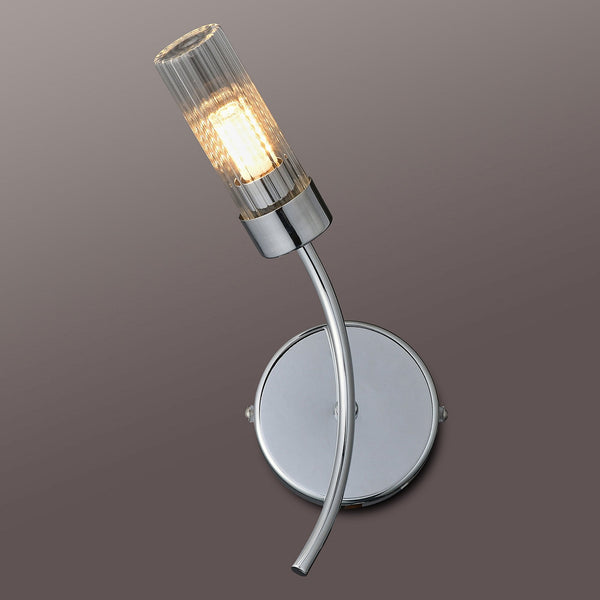 Markinch IP44 Left Wall Light in Chrome with Clear Tubular Glass Shade