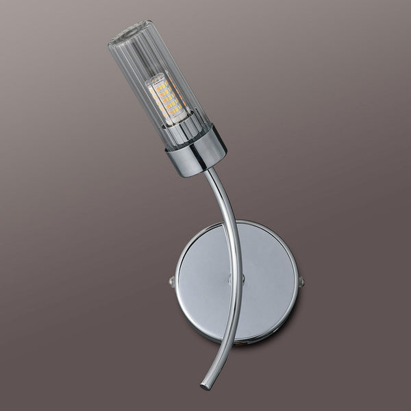 Markinch IP44 Left Wall Light in Chrome with Clear Tubular Glass Shade