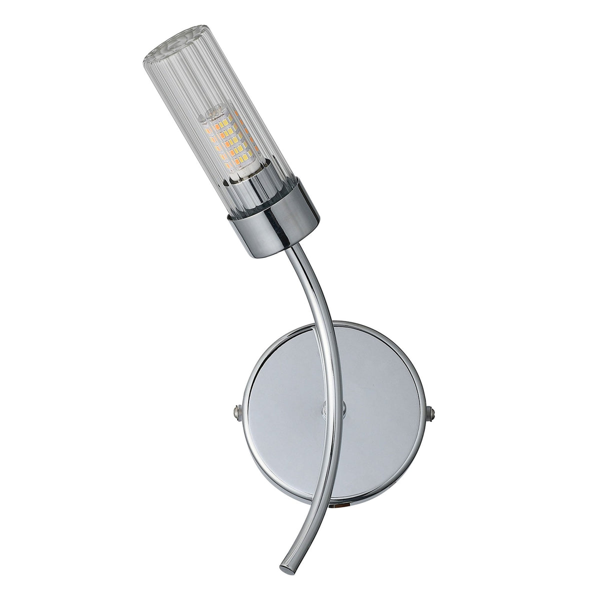 Markinch IP44 Left Wall Light in Chrome with Clear Tubular Glass Shade