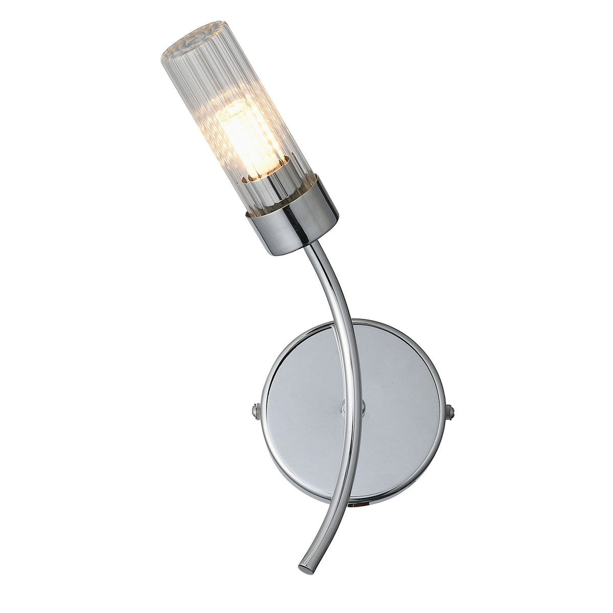 Markinch IP44 Left Wall Light in Chrome with Clear Tubular Glass Shade