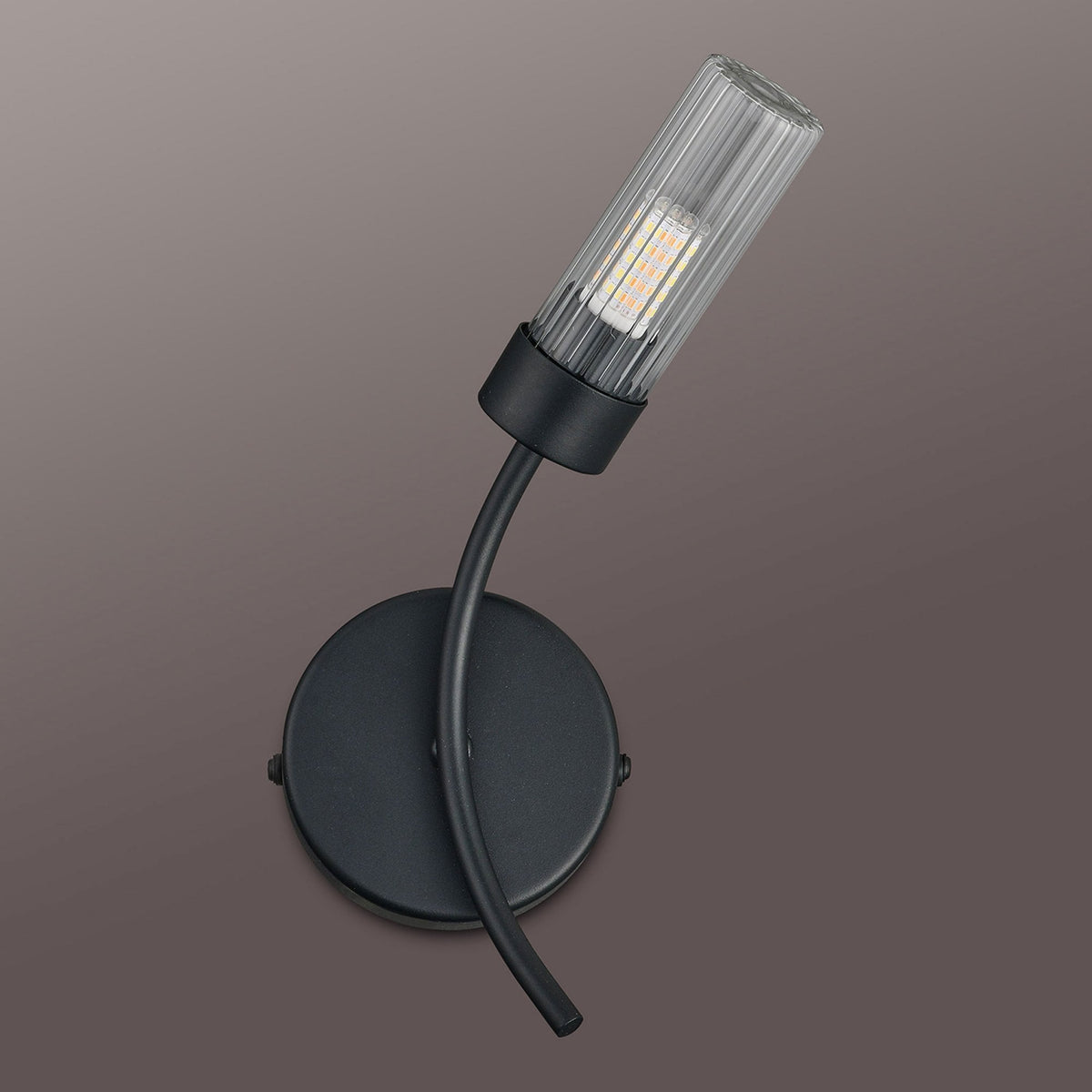 Markinch IP44 Right Wall Light in Satin Black with Clear Tubular Glass Shade