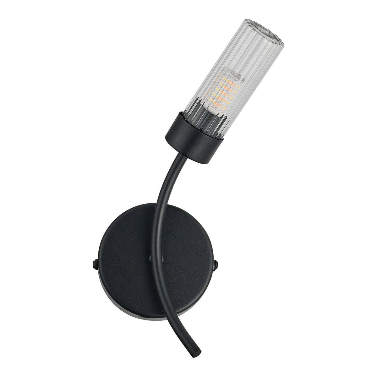Markinch IP44 Right Wall Light in Satin Black with Clear Tubular Glass Shade